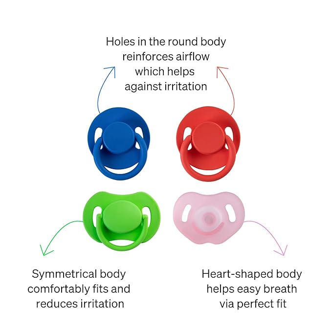 Pacifier Starter Kit by LoveNoobs, 4 Pack, Pacifiers 0-6 Months, Baby Starter Kit, Newborn Silicone Dummy, Orthodontic, Teething Soothers, Newborn Gift, Pink