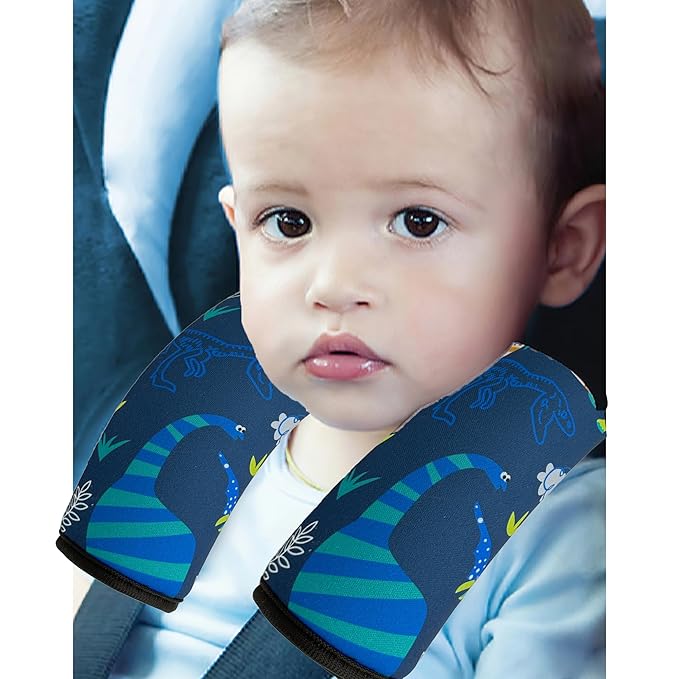 2 Pack VegaPunkLab Seat Straps Shoulder Pads for Kids - Seat Belt Cover Pad, Perfect for Car Booster Seats, Strollers, High Chair, Backpacks, and More, Dinosaur