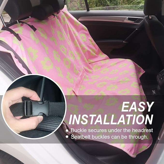 Back Seat Cover Protector for Dogs and Kids, Universal Waterproof Towel Rear Bench Seat Cover for Car, Truck, Van & SUV, Machine-Washable Backseat Car Covers (Pink Flower, 1pcs Rear Seat)