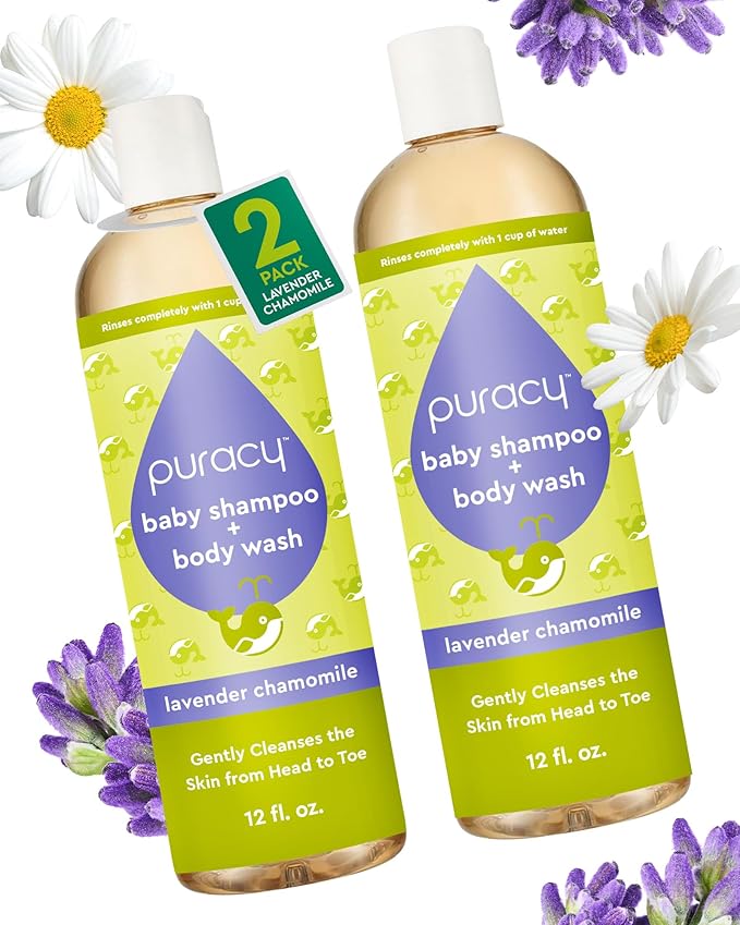 Puracy Baby Shampoo & Body Wash for Children - Pure Ingredients with 12 Fruit & Vegetable Extracts for Silky Smooth Skin, Gentle Lavender Chamomile Aroma, Shampoo, Baby Body Wash 12 Oz (2-Pk)