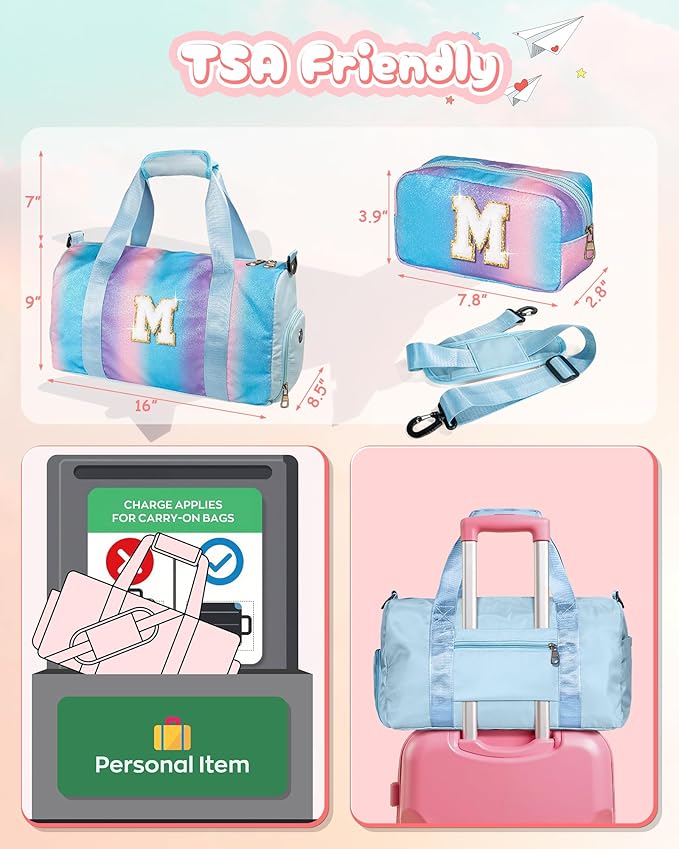 Birthday Gift for Granddaughter-Girl Gym Bag with Shoe Compartment, Kid Personalized Weekender Overnight Bags, Initial Travel Tote with Makeup Pouch,Gifts for Girls (Letter Z)