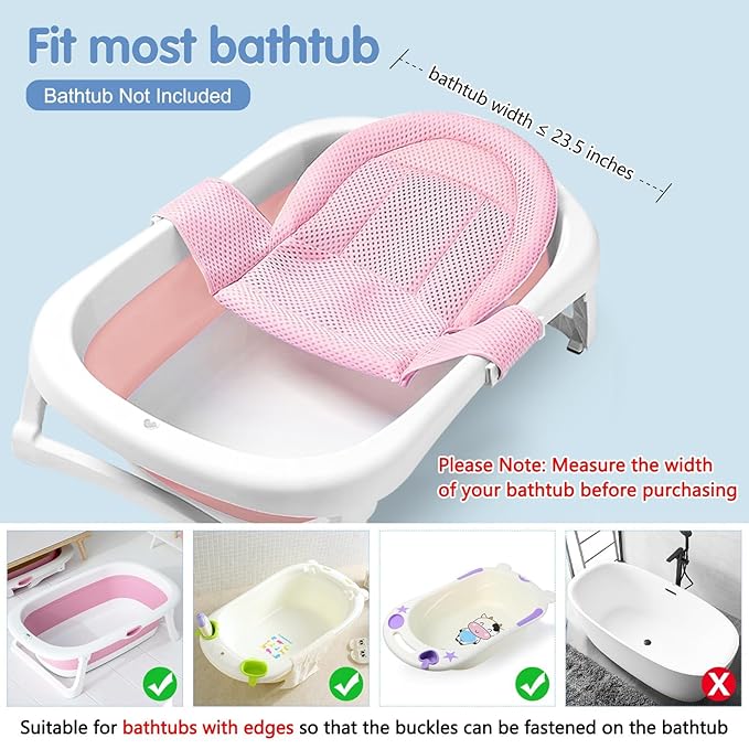 Colorlife Baby Bath Seat Support Net Infant Bathing Seat Support Mat, Adjustable Comfortable Non-Slip Three-Pointed Baby Shower Net Bathtub Sit Up Net for Newborn 0-12 Months-Pink(No Bathtub)