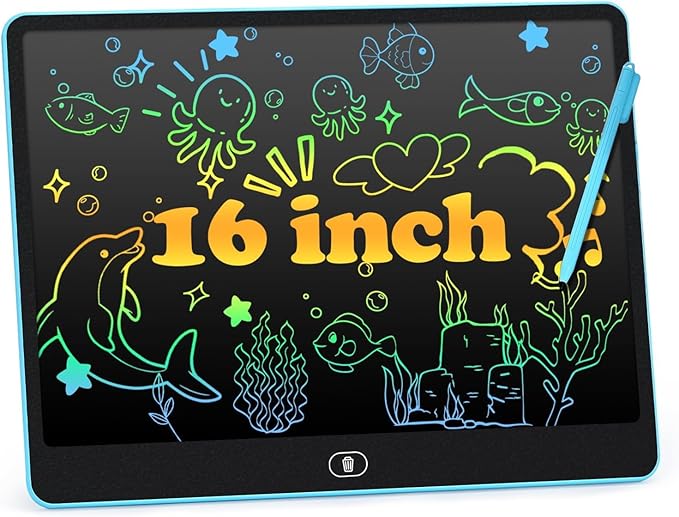 cimetech LCD Writing Tablet for Kids, 16 Inch Doodle Board Drawing Pad, Toddler Travel Essential, Toys for Ages 2-4, Road Trip Activities Airplane Toys, Birthday Boy Girl Gifts Blue