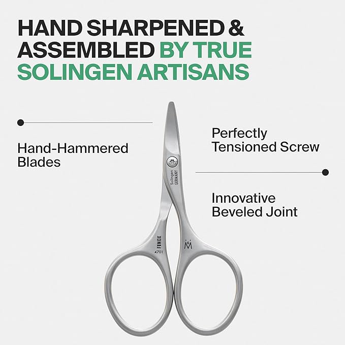 GERMANIKURE Rounded Safety Nail Scissors - FINOX Surgical Stainless Steel baby scissors and Manicure Tools in Leather Case - Self Grooming Scissors for nails Ethically Made in Solingen Germany - 4701