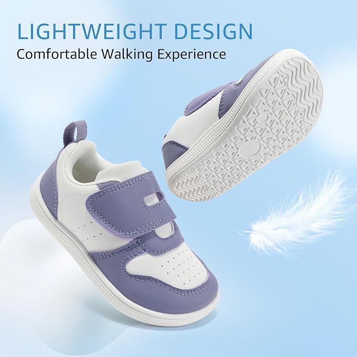Toddler Wide Toe Box Barefoot Shoes Boys Girls Sneakers Zero Drop Kid Tennis Running Shoes Lightweight Non-Slip Comfortable Leather First Walking Shoe Outdoor Activities School
