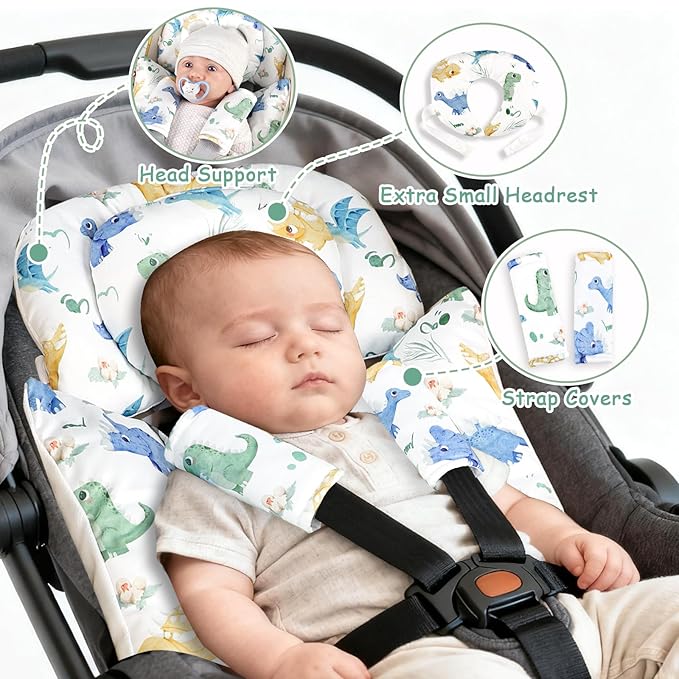 TANOFAR Infant Car Seat Insert with Removable Cushion for Baby Boys, Reversible Newborn Carseat Insert for Baby Head Body Support, Fits for Stroller, Baby Swing, Bouncer (Dinosaur)