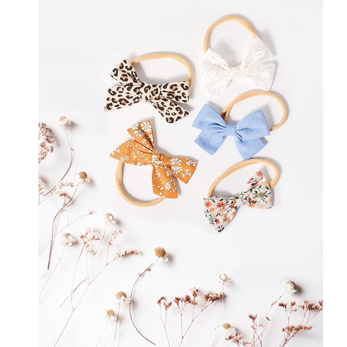 Jesries 21 PCS Baby Headbands and Bows Hairbands Soft Nylon Elastics Handmade Girls Hair Accessories for Newborn Babies Infant Toddlers Kids