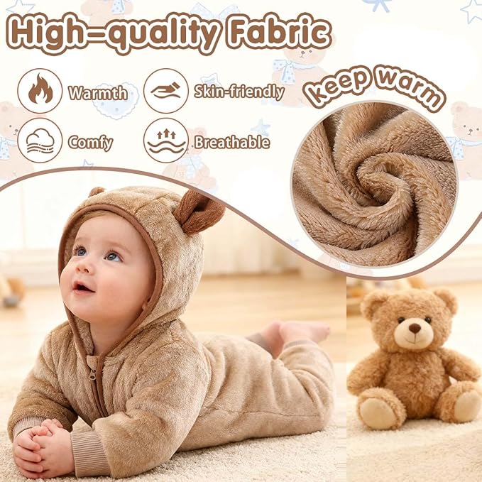 Fairy Baby Newborn Baby Bear Outfit Suit Thin Fleece Jumpsuit Romper Hooded Winter Clothes Snowsuit Coat Infant Girls Boys