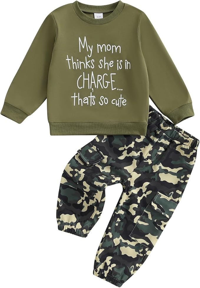 wdehow Toddler Kids Baby Boy Fall Outfits 1T 2T 3T 4T 5T Letter Print Long Sleeve Tops Camouflage Pants Winter Clothes Sets