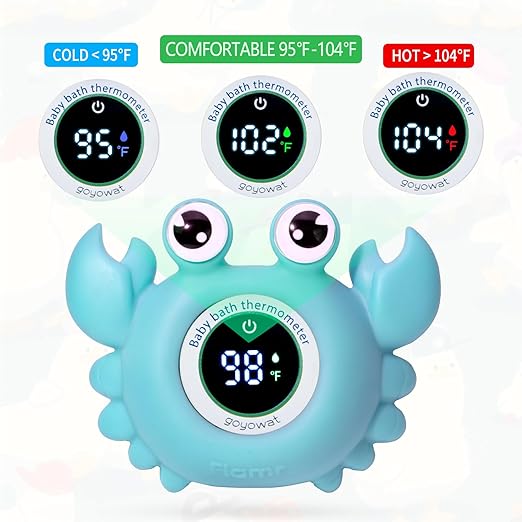 Baby Bath Thermometer Crab Toy - Digital Floating Water Thermometer with LED Display & Color Alerts for Infants, Cute Bath Tub Sensor & Safe Bath Time Essential Toy