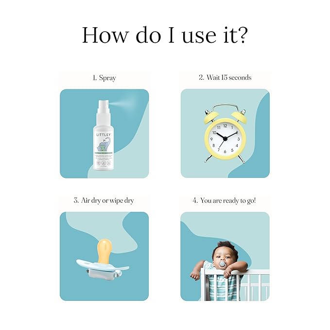 Littley Pacifier & Teether Cleaner | 2 oz | Alcohol‑Free HOCl Spray for Baby Pacifiers, Teethers, Bottles & High‑Touch Toys | Fragrance‑Free | Portable Travel Size