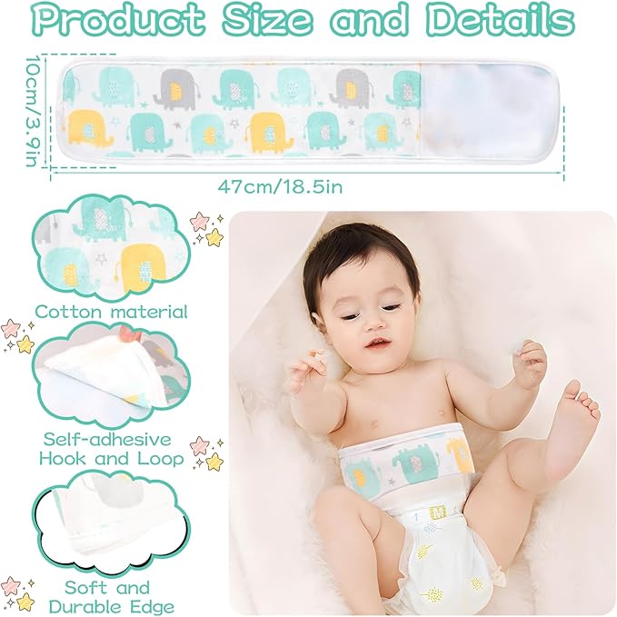4Pcs Baby Infant Umbilical Cord Belly Band Cartoon Cotton Baby Belly Belt, Adjustable Newborn Belly Button Wrap, Baby Tummy Wrap for Protection, Baby Gifts for 0 To 12 Months(Group Elephants)