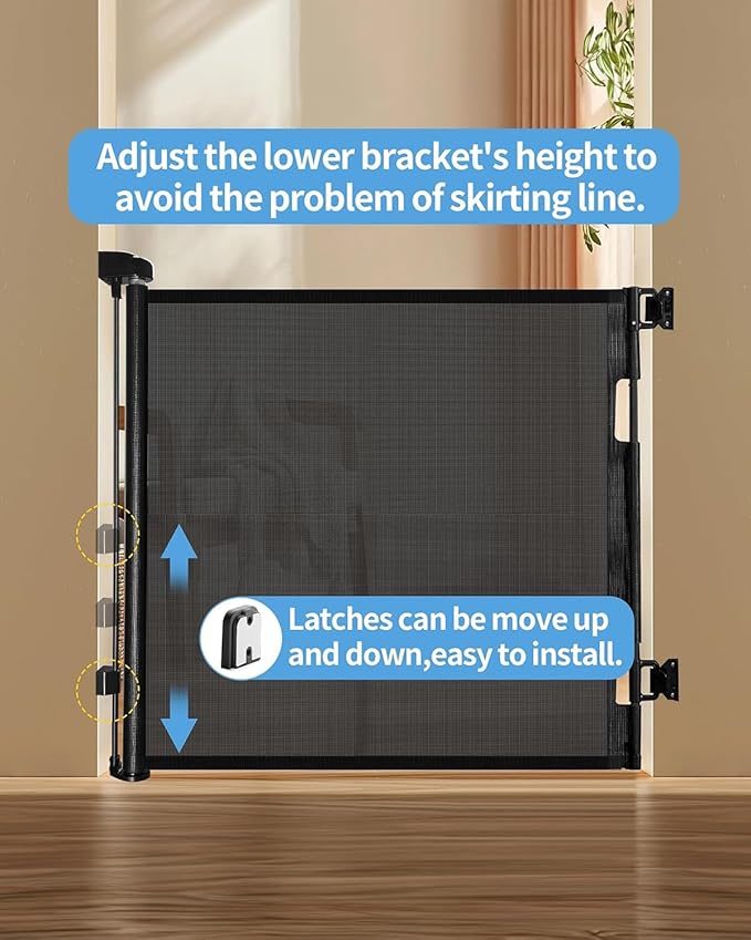 Retractable Baby Gate for Doorways and Stairs, Mesh Safety Gate for Pet, Indoor & Outdoor Use, One-Hand Operation, Easy Installation, 33.6" Tall, Expands to 71" Wide（Black,33.6"x71"）
