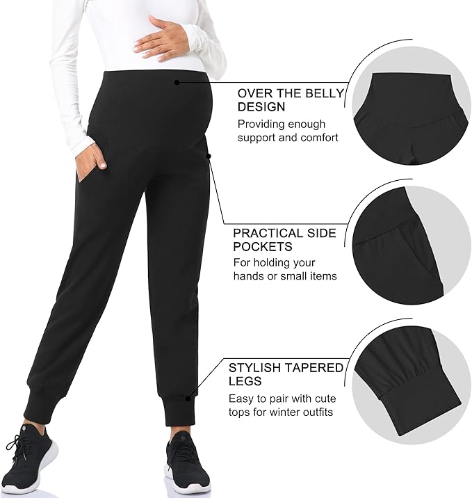AMPOSH Women's Maternity Pants Stretchy Lounge Workout Sweatpants Casual Loose Comfy Pregnancy Joggers with Pockets