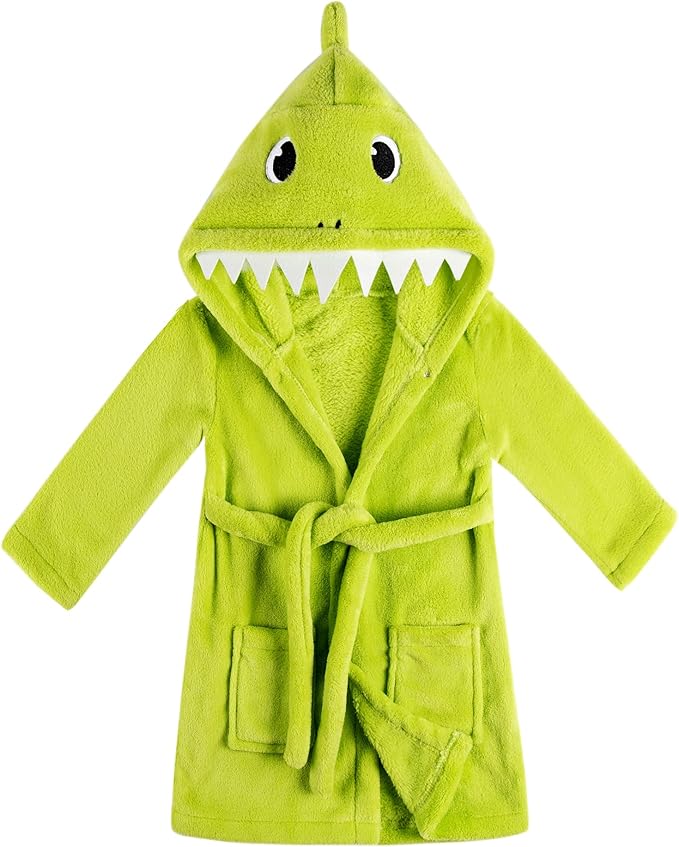 Kids Boys Girls Shark Soft Hooded Bathrobe Toddler Robe with Animal Hood