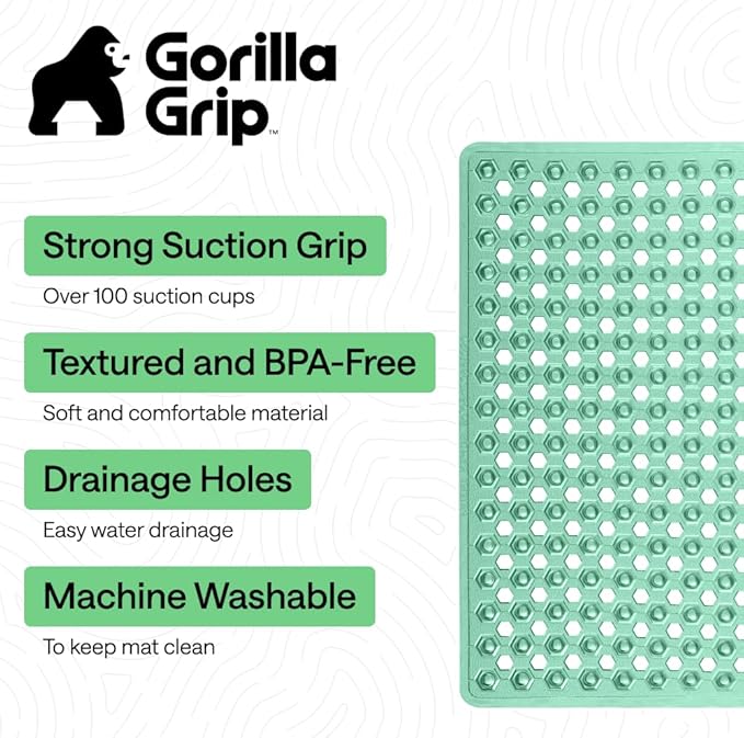 GORILLA GRIP Patented Square Shower Stall Mat, Small Bathtub Floor Mats for Stand Up Showers with Suction Cups and Drainage Holes, Machine Wash, Soft on Feet, Bathroom Accessories 21x21 Inch, Green