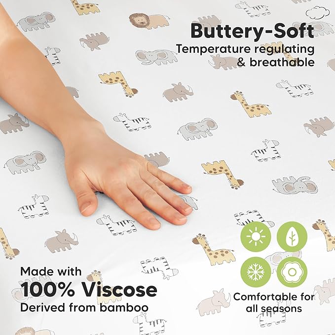 Pack and Play Sheets Fitted - 2-Pack Mini Crib Sheets for Pack N Play Mattress 38x26, Soft & Cozy, Neutral Toddler Playard Bedding, Snug Fitted Mini Baby Crib Mattress Cover Boy, Girl (KeaSafari)