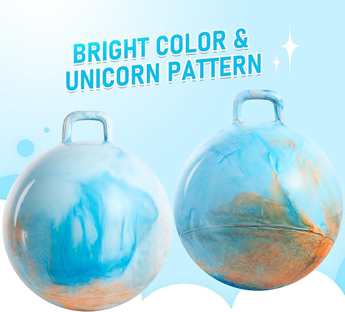 U&C Planet Hopper Ball 20 inches Bouncy Ball with Handle for Kids Age 5-9 Clouds Hoppity Hop Sit and Bounce Jumping Hopping with Pump and Gift Box Great Gift for Birthday Christmas