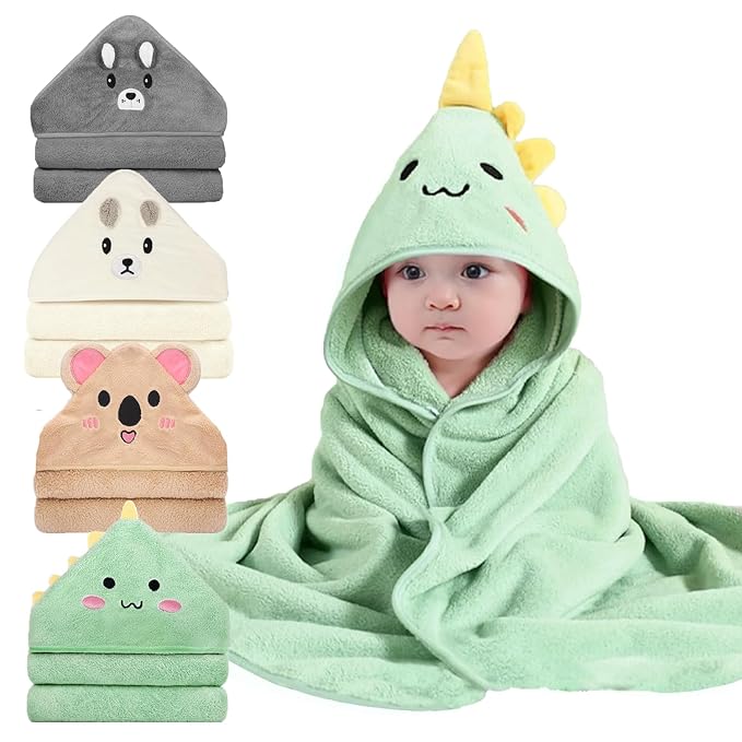 4 Pack Hooded Baby Towels - Premium Ultra Soft Organic Baby Bath Towel – Absorbent and Hypoallergenic Towels for Baby Boy Girl, Toddler, Newborn Essentials