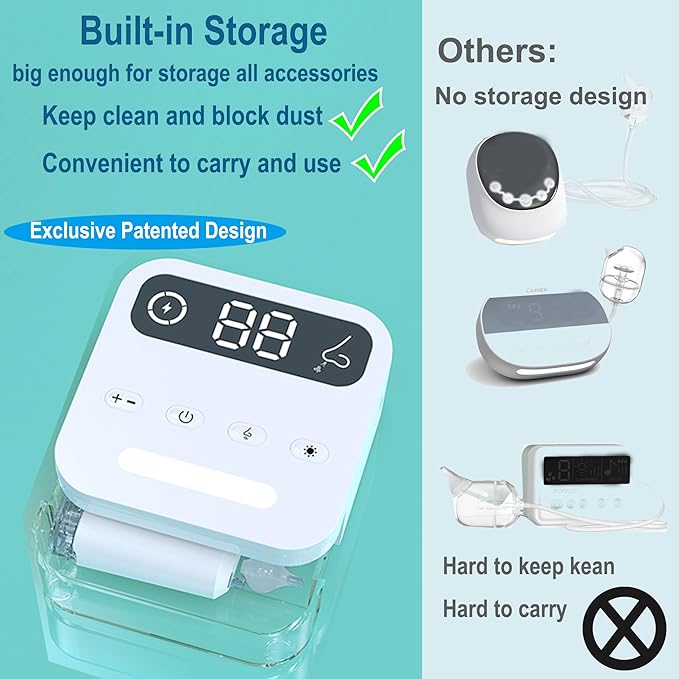 Electric Nasal Aspirator with Storage Box, 70Kpa Electric Nose Suction Nose Sucker for Baby,3 Silicone Tips,9 Suction Levels,Light Function,Anti-Reflux Design,BC-026