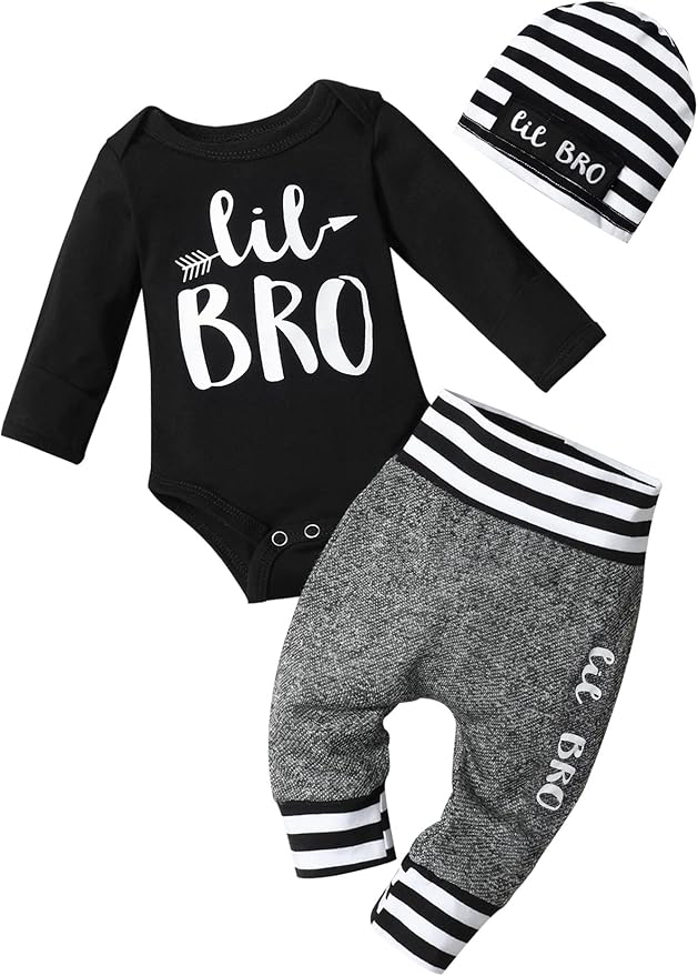 Fommy Newborn Baby Boy Clothes New to The Crew Letter Print Romper+ Pants+Hat 3PCS Outfit