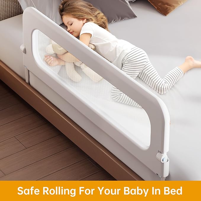 Baby Bed Guard Rail for Toddler - 59in Adjustable Heights, Swing Down Bedrail, Extra Tall Child Safety Side Railing Guards for Kids - Toddler Bed Rail for Queen, King, Twin, and Bunk Size Beds - Full