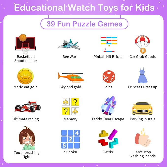 Kids Smart Watch Girls Ages 4-12, Smart Watch for Kids with HD Touch Screen 39 Games Camera Video Alarm Music Pedometer Flashlight 12/24 hr Educational Toys Birthday Gifts for Girls Age 6 7 8 9 10