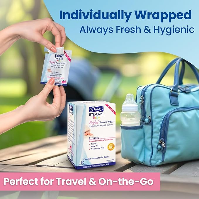 Purified, Non Irritating, Tear Free, Hypoallergenic & Sensitive Approved Baby Eyelid Wipes by Dr. Fischer – Pre-moistened, Rinse Free and Pediatrician Recommended (6)