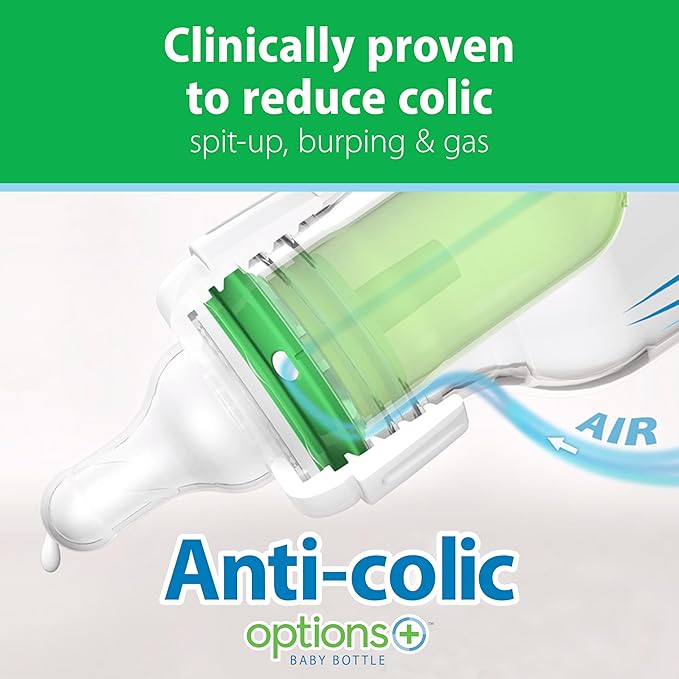 Dr. Brown's Anti-Colic Options+ Narrow Glass Baby Bottle Starter Set with Silicone Bottle Sleeves, Levels 1, 2, and 3 Nipples, Soft Touch Cleaning Brush, Storage/Travel Caps, and HappyPaci