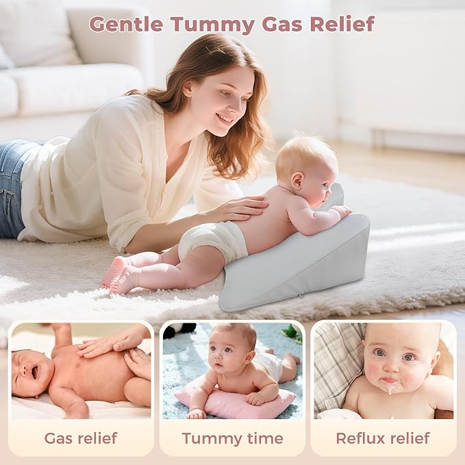 Nursing Reflux Prop for Baby Gas, Colic Relief & Burp, Tummy Time Pillow for Feeding, Neck, Shoulder and Body Support, Activity Support for Newborns and Infant 0-12 Months - Grey