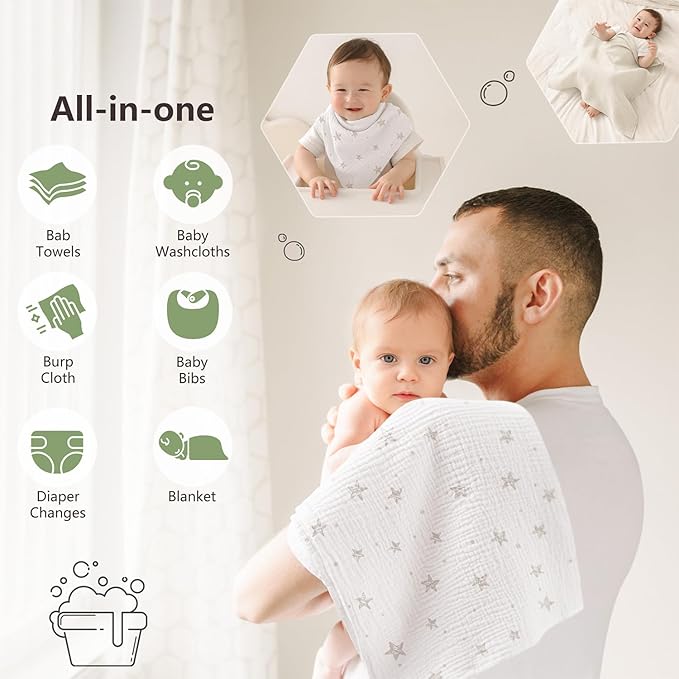 Susurration Muslin Burp Cloths 24x24 Inches Ultra Soft 100% Cotton, 4 or 7 Pack Baby Washcloths for Newborn, Absorbent Burp Rags & Swaddle Blankets