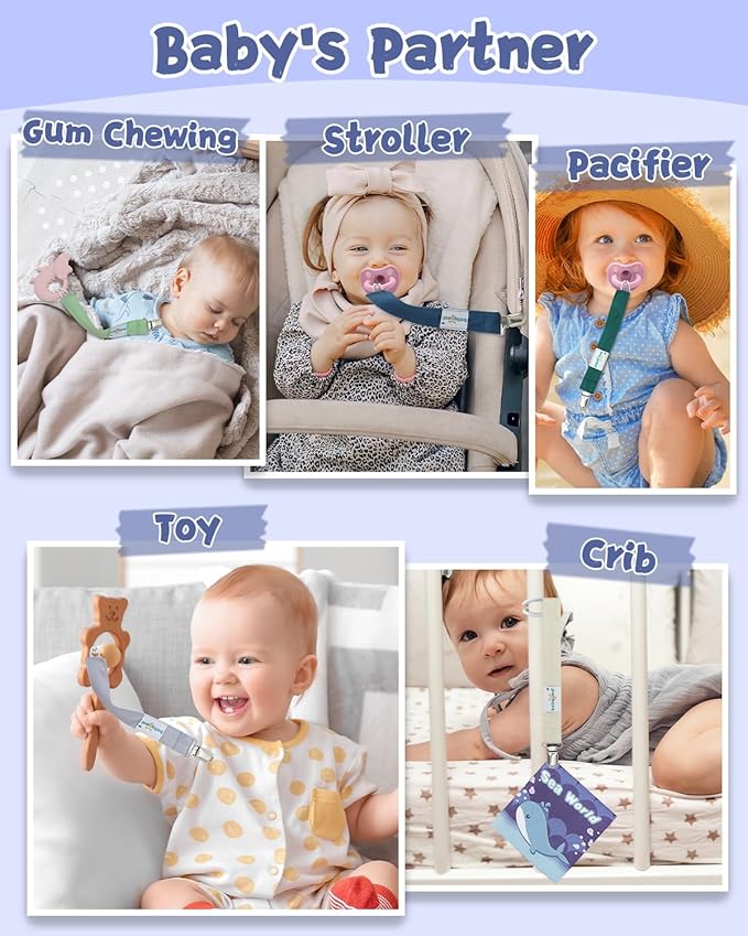 babygoal Baby Neutral Pacifier Clips, 8 Pack Binky Paci Holder Clips for Baby Boys and Girls Fits Most Pacifiers and Binkies 8MP41-B