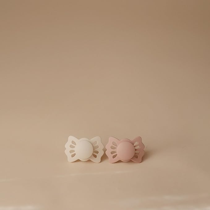FRIGG Lucky Symmetrical SilkySoft Silicone Baby Pacifier | Made in Denmark | BPA-Free (Cream/Blush, 0-6 Months)