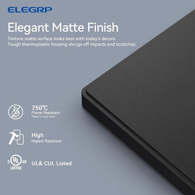 ELEGRP 4-Gang Screwless Decorative Wall Plates, Mid-Size Unbreakable Thermoplastic Faceplate Cover for Decorator Receptacle Outlet Switch, UL Listed (5 Pack, Matte Black)