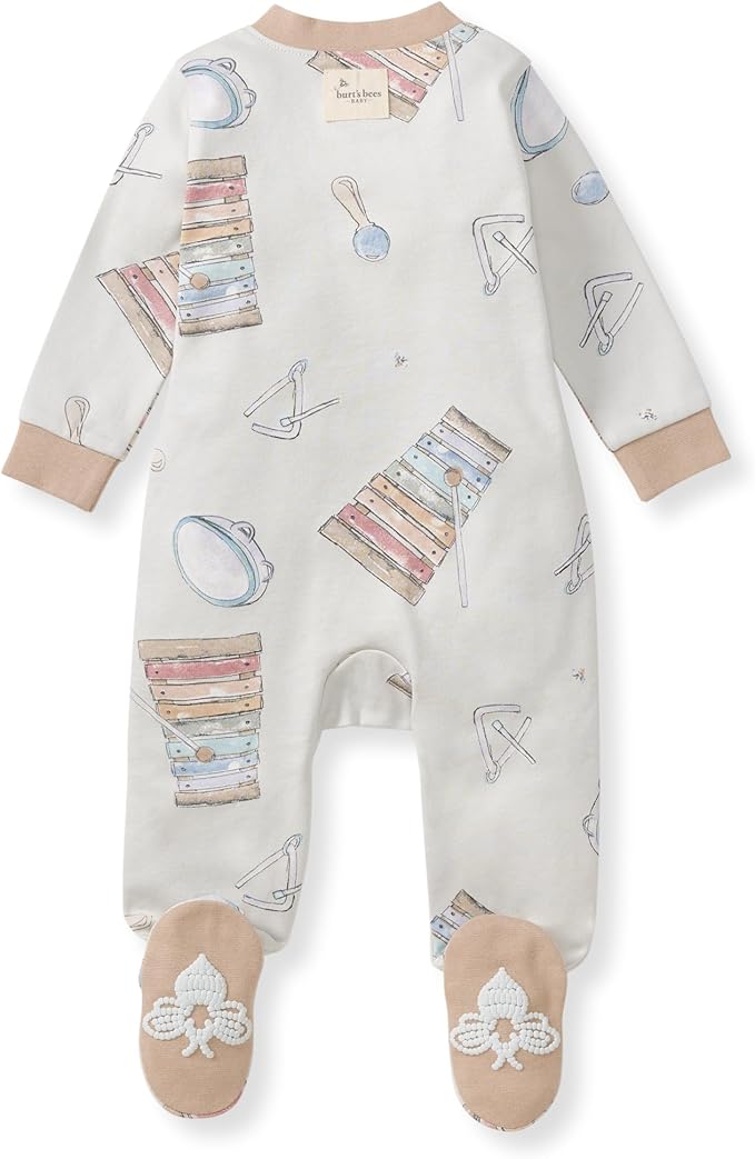 Burt's Bees Baby Boys Sleep and Play PJs, 100% Organic Cotton One-Piece Zip Front Romper Jumpsuit Pajamas
