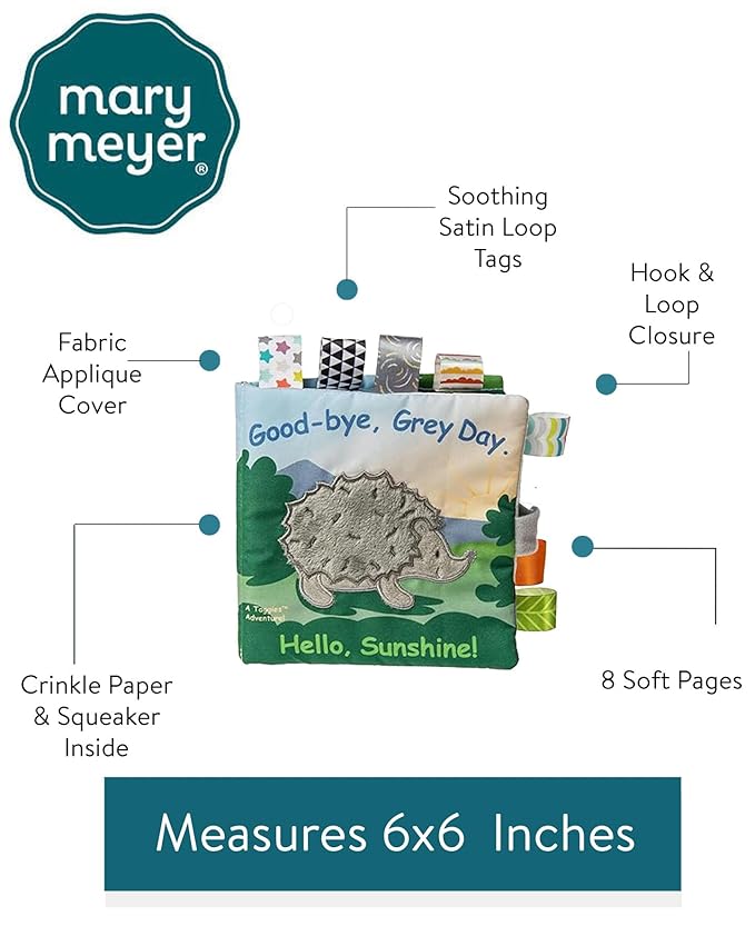 Taggies Touch & Feel Soft Cloth Book with Crinkle Paper & Squeaker, 6 x 6-Inches, Heather Hedgehog