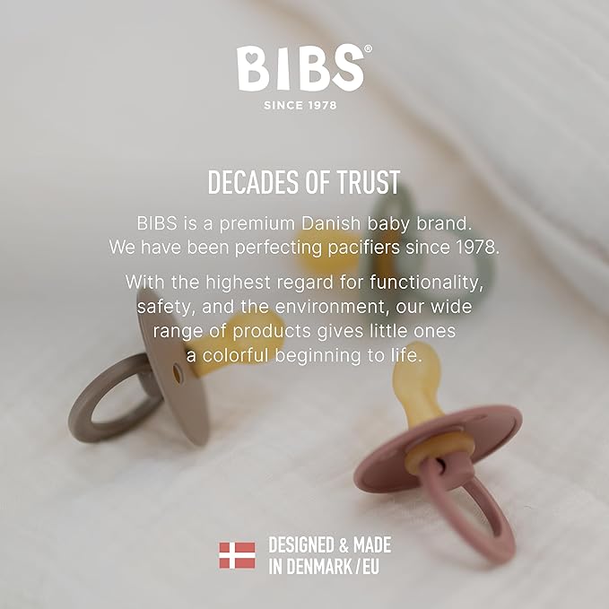 BIBS Colour Pacifier with Symmetrical Nipple| Natural Rubber Baby Pacifier | Set of 4 BPA-Free Soothers | Made in Denmark | Blush Mix| Size 0-6 Months