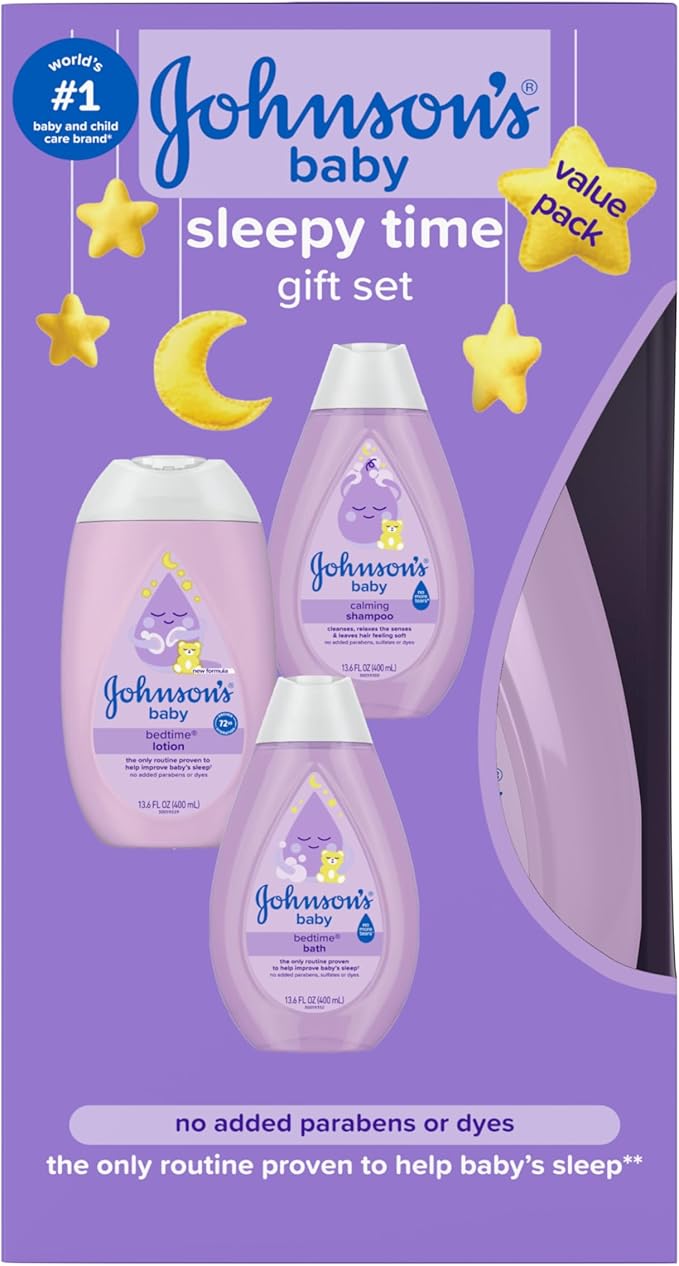 Johnson's Baby Sleepy Time Gift Set with Calming Bedtime Bath Wash, Lotion & Shampoo, Baby Bedtime Essentials with Relaxing NaturalCalm Aromas, Hypoallergenic & Paraben-Free, 3 Items