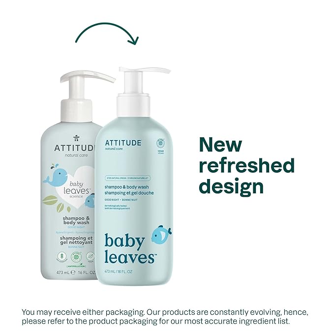 ATTITUDE 2-in-1 Shampoo and Body Wash for Baby, EWG Verified, Dermatologically Tested, Vegan, Good Night, 16 Fl Oz (Pack of 6)