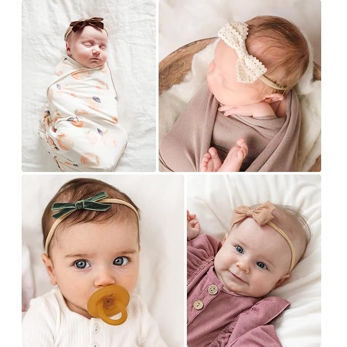 Jesries 21 PCS Baby Headbands and Bows Hairbands Soft Nylon Elastics Handmade Girls Hair Accessories for Newborn Babies Infant Toddlers Kids