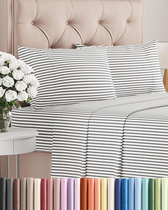 Full Size 4 Piece Sheet Set - Comfy Breathable & Cooling Bed Sheets Set - Hotel Luxury Bedding for Women, Men, Kids, Teens, Boys & Girls - Deep Pockets, Soft, Wrinkle Free - Oeko-Tex - Grey Stripes 2