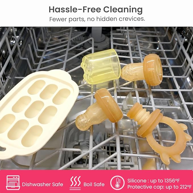 Baby Food Fruit Feeder Pacifier with Freezer Tray | Auto-Push Silicone Baby Feeder, Safely Introduce Fresh + Frozen Food - Breastmilk Popsicles for Teething Relief Babies 4 Months+