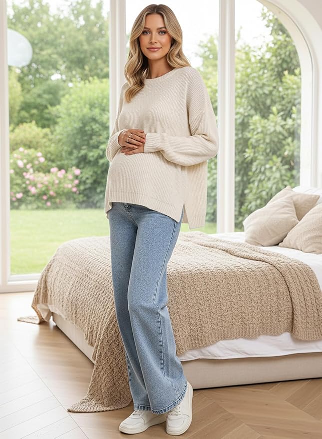 BLENCOT Maternity Jeans for Women High Waist Straight Leg Pregnancy Denim Pants with Pockets