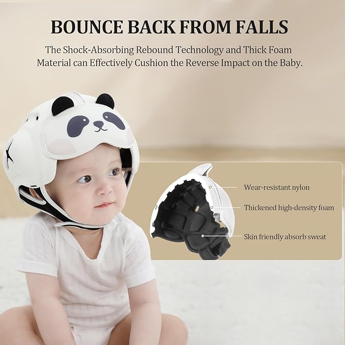 Baby Head Protector Helmet for Crawling and Walking - No Bumps, Soft Safety Peak, Ultra Light, Adjustable - Suitable for Babies 6-24 Months - Panda