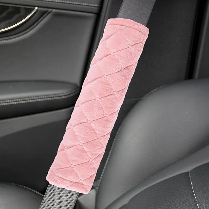 Amooca Soft Auto Seat Belt Cover Seatbelt Shoulder Pad Cushions 2 PCS for a More Comfortable Driving Universal Fit for All Cars and Backpack Dirty Pink