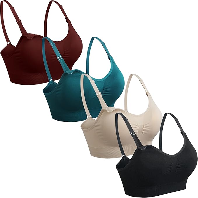 GXXGE 4Pack Nursing Bra for Breastfeeding Maternity Bras Push Up Silk Seamless Pregnancy Bralette Underwear