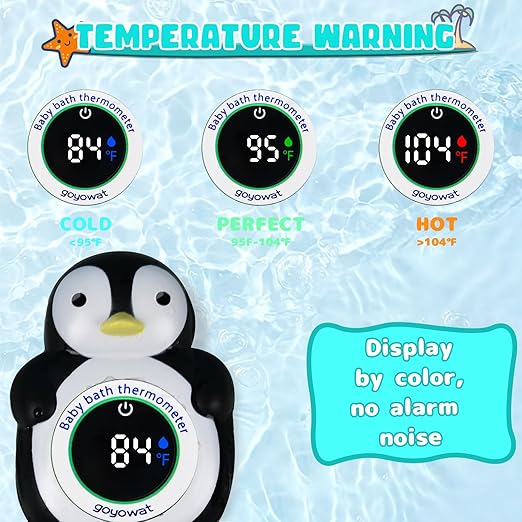 Baby Bath Thermometer, Floating Penguin Toy - Baby Bathing Safety Monitor, Cold and Warm Dual Zone Color Code, Real-time Water Temperature Sensor, Detachable Floating Toy, Special Supply for Maternal