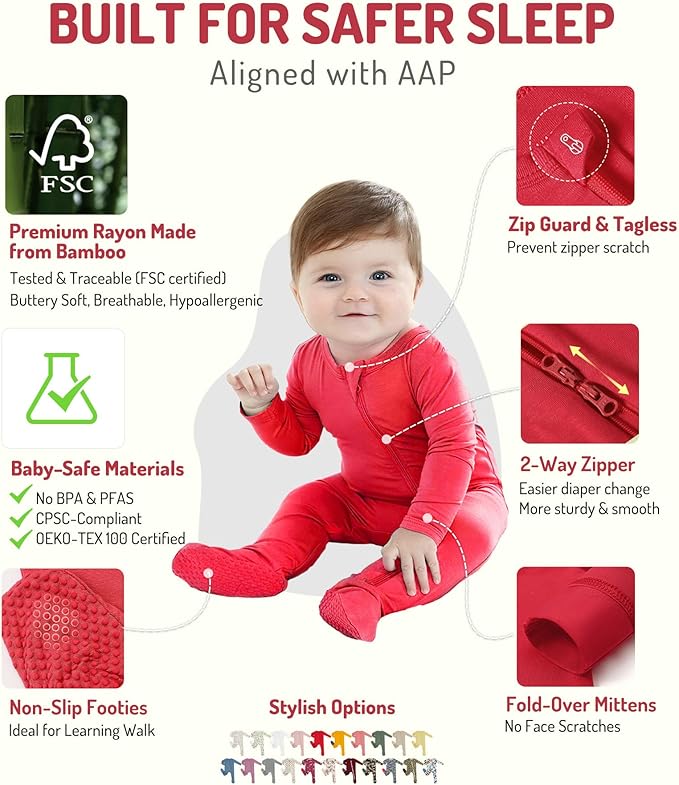 HAPIU Rayon from Bamboo Baby Footed Pajamas, 2 Way Premium Zipper, Footie for Baby Boy Girls, Newborn-24 Months