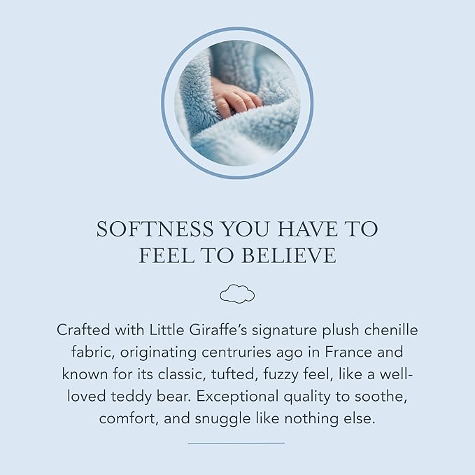 Little Giraffe Chenille Baby Blanket – 29x35” Soft Chenille with Satin Trim, Blue - Ultra-Soft, Gentle & Safe, Lightweight & Breathable - Ideal for Newborns & Toddlers