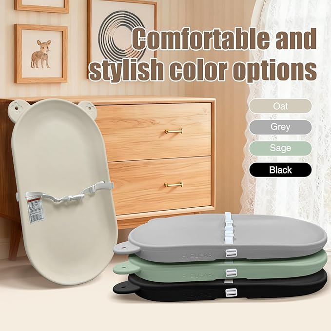 Baby Changing Pad, EVA Waterproof Non-Slip Changing Table Pad with Adjustable Strap for Dresser Changing Table Nursery, Portable Diaper Changing Pad, Oat